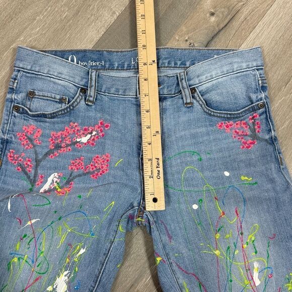 Loft Hand Painted Boyfriend Jeans Blue Multi 0 Ankle Cherry Blossom Custom - Picture 11 of 13
